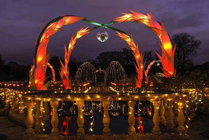 Impressive light displays at Sudeley Castle in the Cotswolds at Christmas