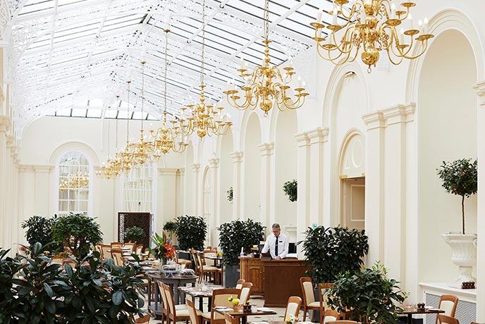 The spacious Orangery Restaurant at Blenheim Palace