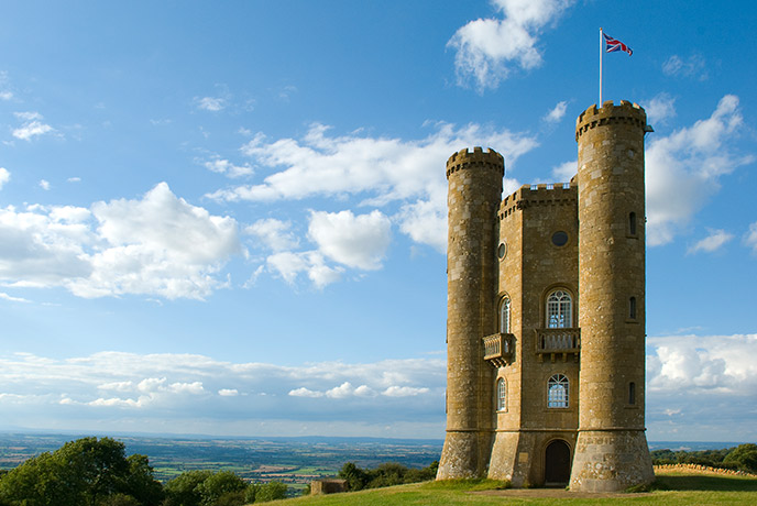 The impressive Broadway Tower standing over the surrounding Cotswold countryside