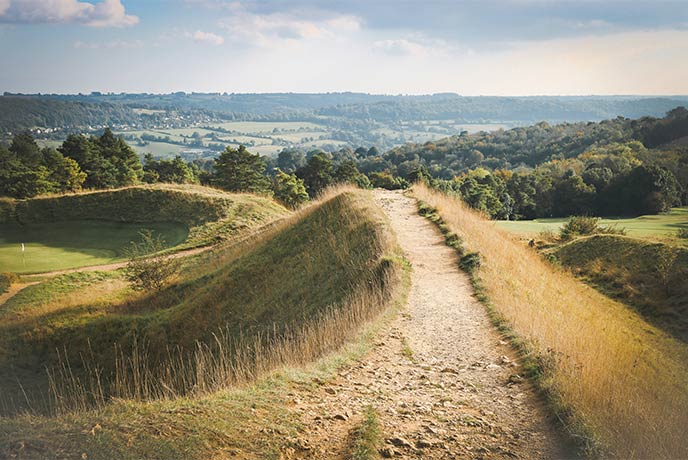 A path leading over the hills around Painswick in the Cotswolds