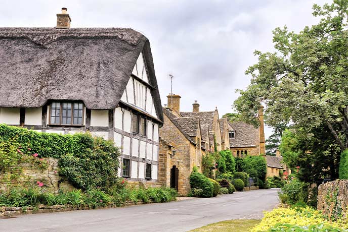 Beautiful thatched cottages in Stanton in the Cotswolds