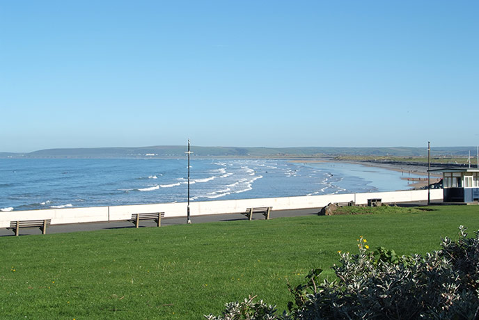 Looking out over the green at Westward Ho! beach
