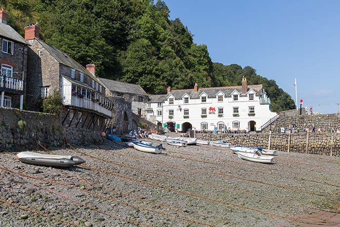 Looking up across the beach at Clovelly at the Red Lion