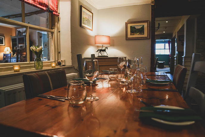 A cosy dining room at The Dartmoor Inn in Dartmoor National Park
