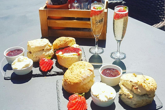One of the famous sparkling cream teas at Ullacombe Farm Café in Devon