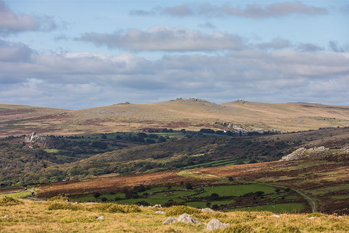 The rolling hills of Dartmoor National Park