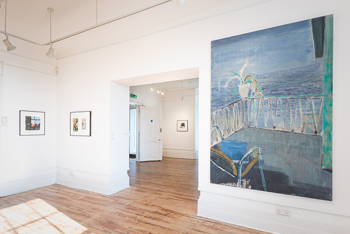 Looking through the airy and spacious Thelma Hulbert Gallery at the impressive artwork on the walls