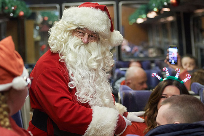 Santa doing the rounds on his train at the South Devon Railway