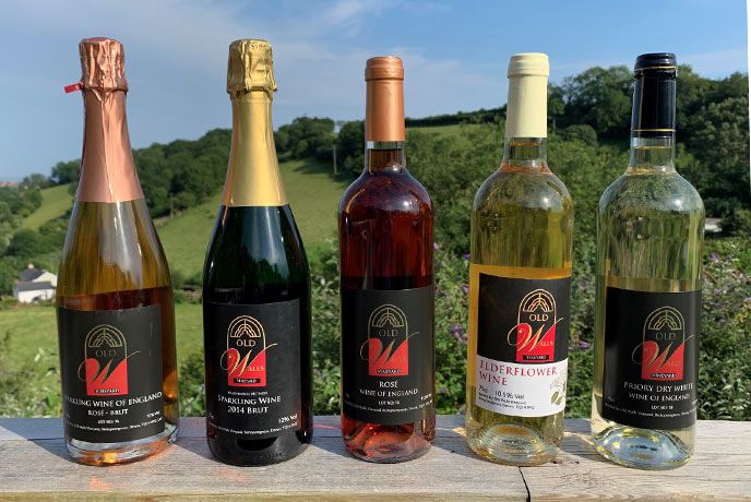A selection of the wines available at Oldwalls Vineyard in Devon