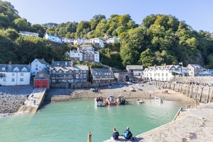 Looking out over the harbour and up at the car-free village of Clovelly in North Devon