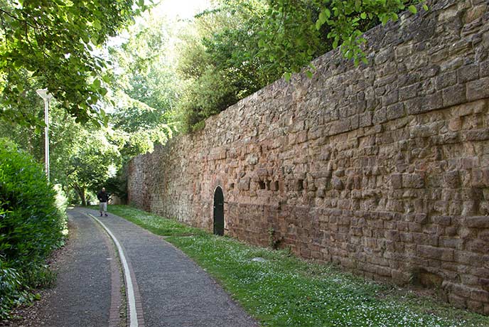 The ancient city wall of Exeter