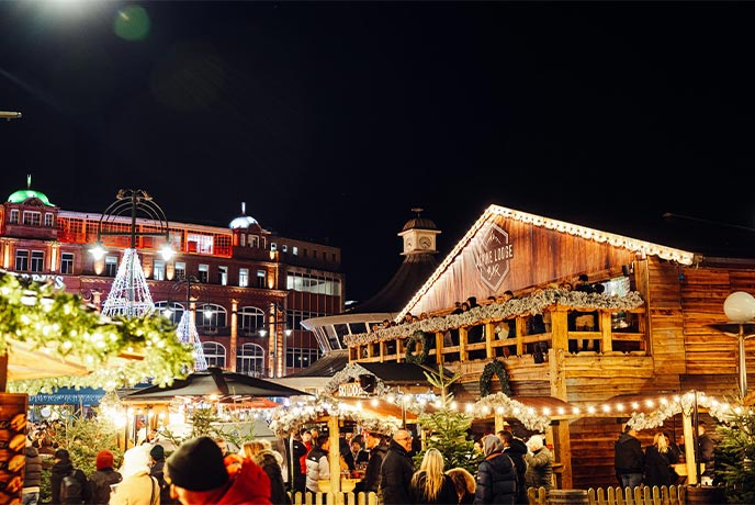 The Alpine lodge at the Alpine Christmas Market in Bournemouth in Dorset
