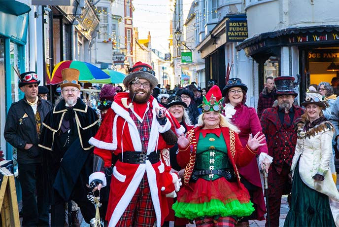 The steampunk parade at Weymouth's Steampunk Christmas event