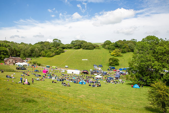 The stage of DorsetFest in between the rolling green hills