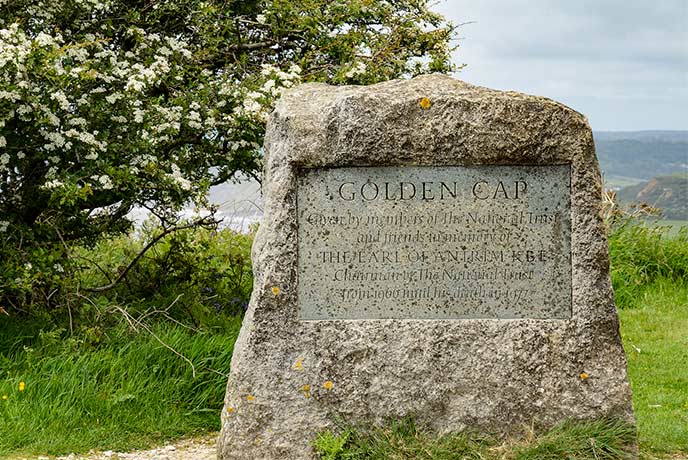 The granite sign found at Golden Cap in Dorset