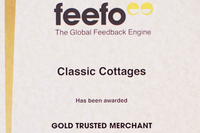 Classic Cottages' Feefo Gold Trusted Merchant 2015 Certificate 