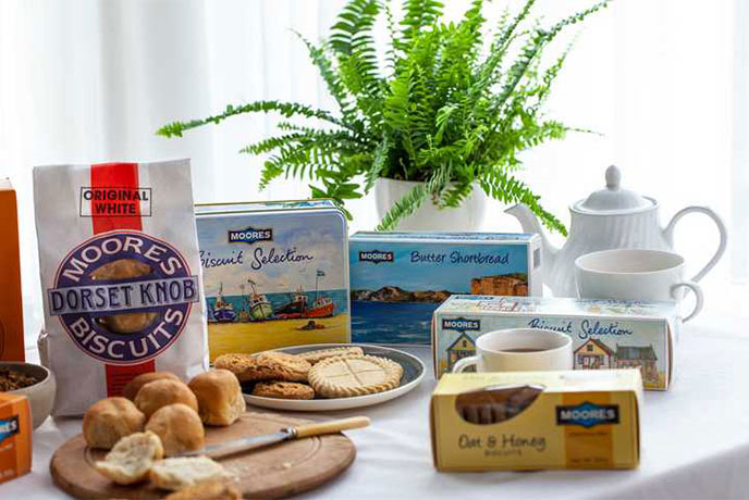 A selection of biscuits by Moores Biscuits including a selection of Dorset Knobs