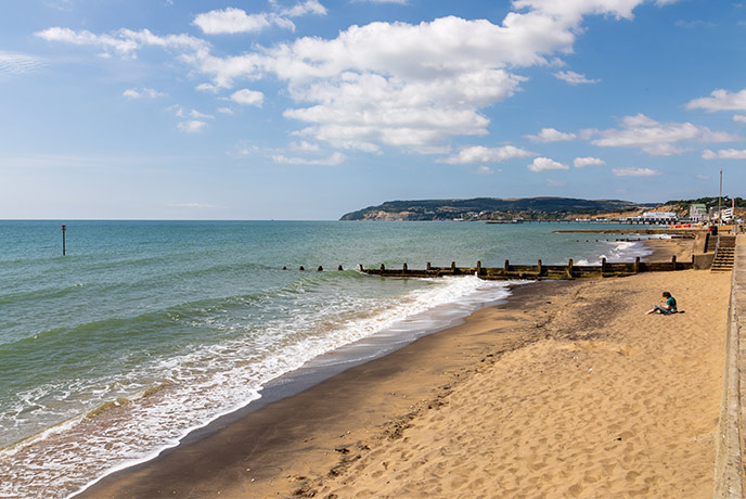 Looking out across the golden sand at Sandown Bay on the Isle of Wight