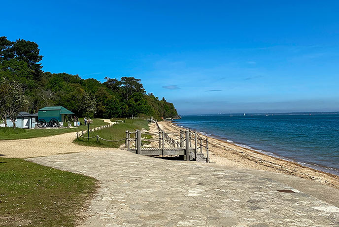 The historic beach at Osborne House where the Queen's bathing machine still sits