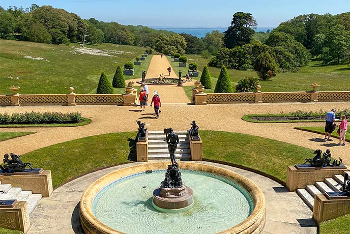 Looking down from the terrace at the beautiful water fountain at Osborne House on the Isle of Wight