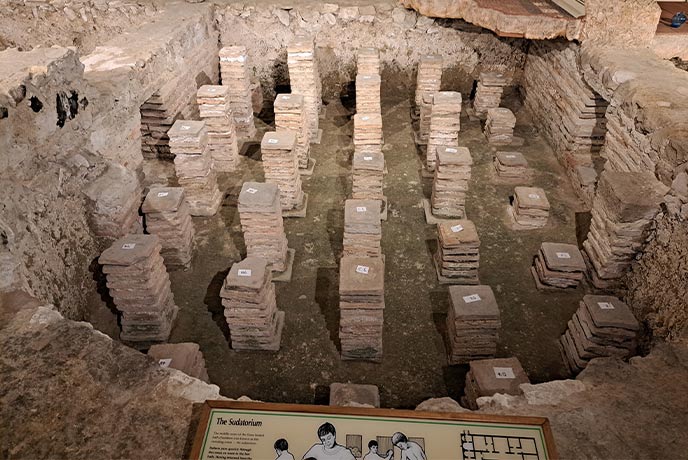 The ancient uncovered remains of the Roman villa in Newport on the Isle of Wight