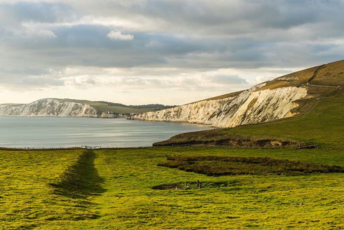 The impressive chalk cliffs at Freshwater on the Isle of Wight