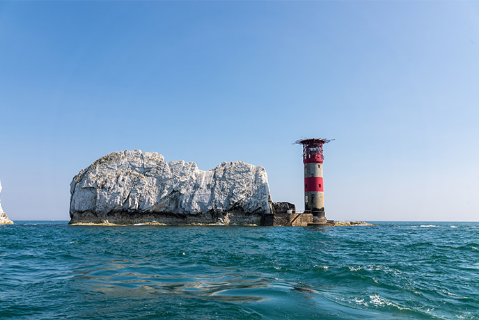 The Needles Lighthouse from Alum Bay on the Isle of Wight