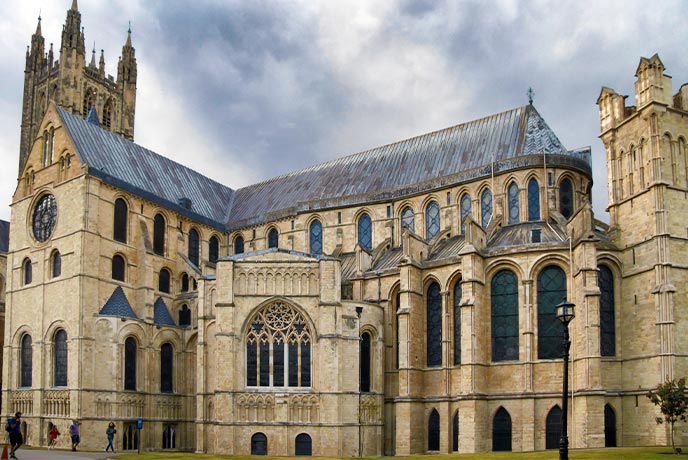 The impressive exterior of Canterbury Cathedral in Kent