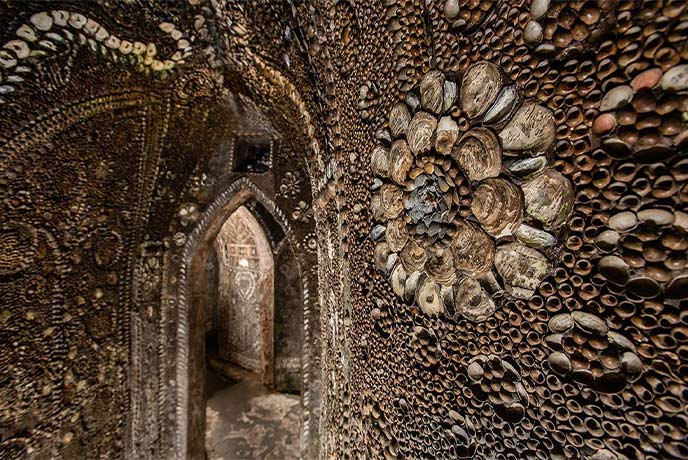 One of the many beautiful patterns in the tunnels at Shell Grotto in Kent