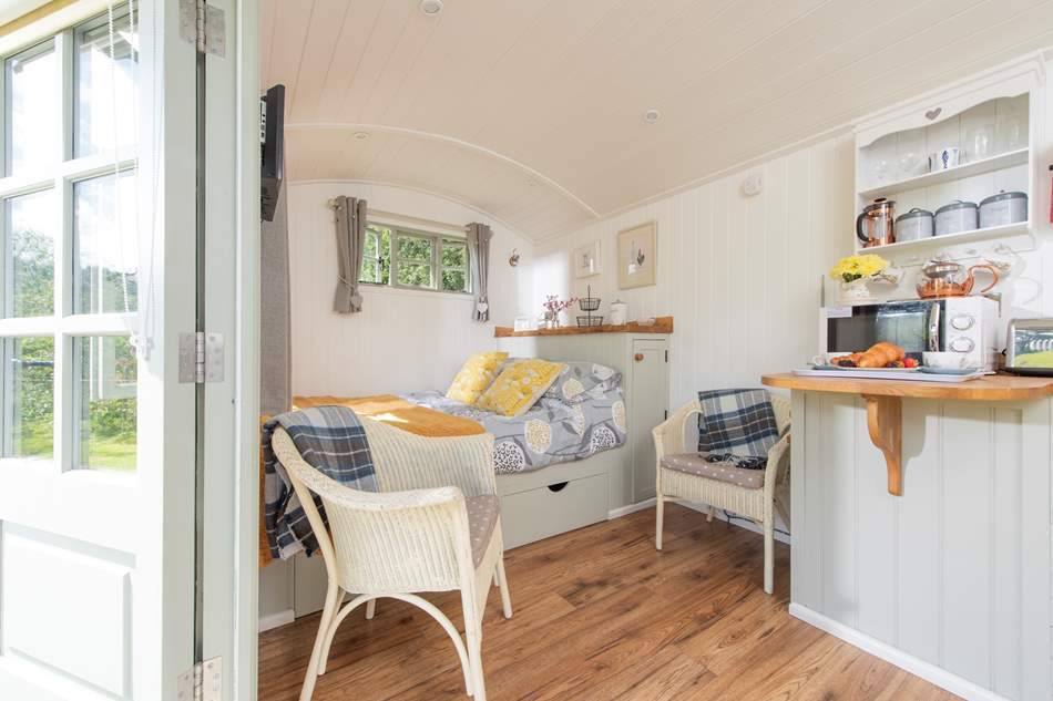 Chic and colourful, the Shepherd's Hut is a relaxing place to stay for your Somerset holiday.