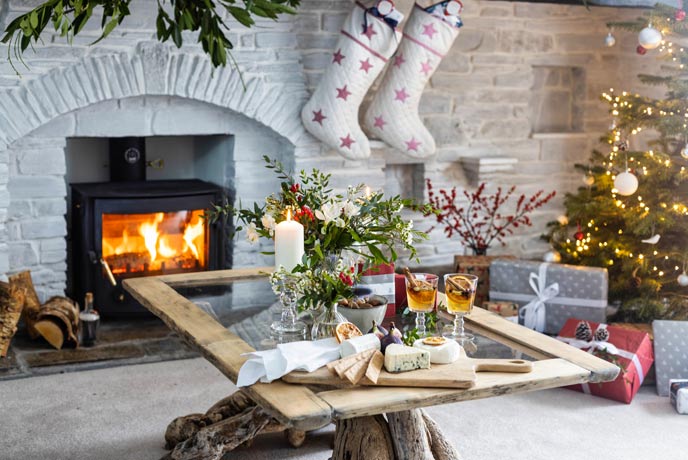 Holiday cottages decorated for Christmas