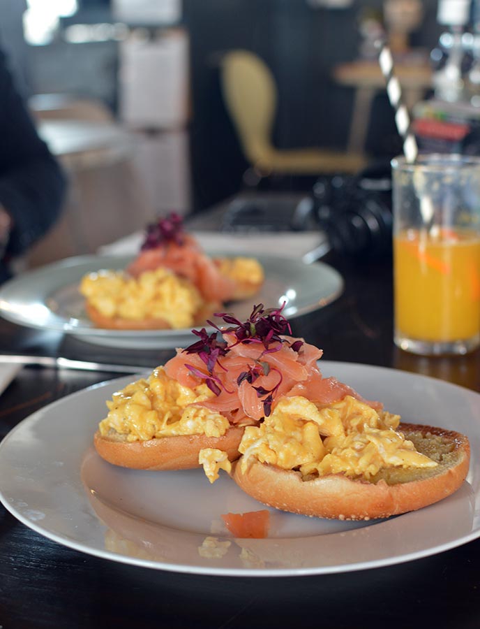 Who wouldn't want to start their day with a delicious meal of smoked salmon and scrambled egg on a toasted bagel?