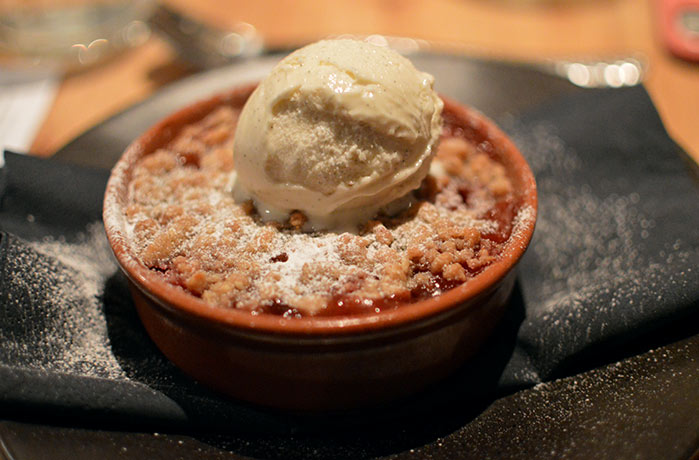 The most delicious crumble and ice cream dessert to round of my meal out.