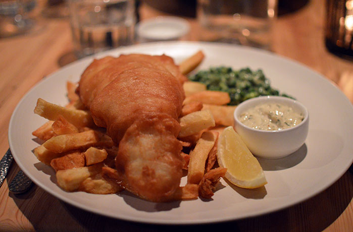 A hearty, tasty feast of fish and chips.