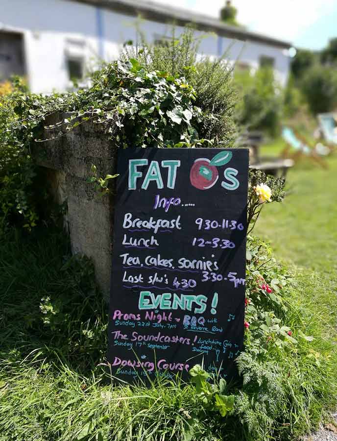 Spotted: the sign for Fat Apples cafe, a locals cafe in Cornwall.