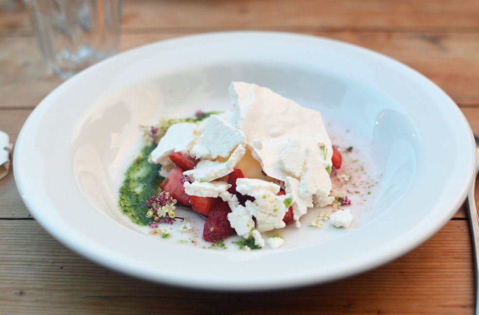 Lemon verbena soaked strawberries for dessert.