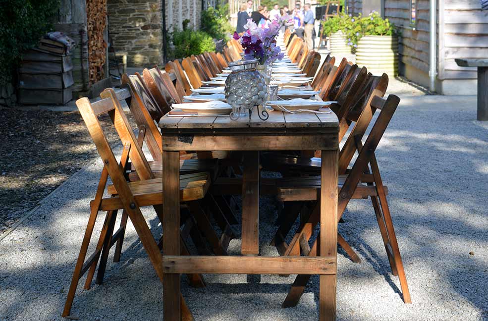 The table all set for the Nancarrow Farm Midsummer feast.