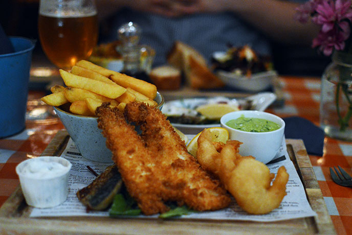 The trio of fish and chips was delicious.