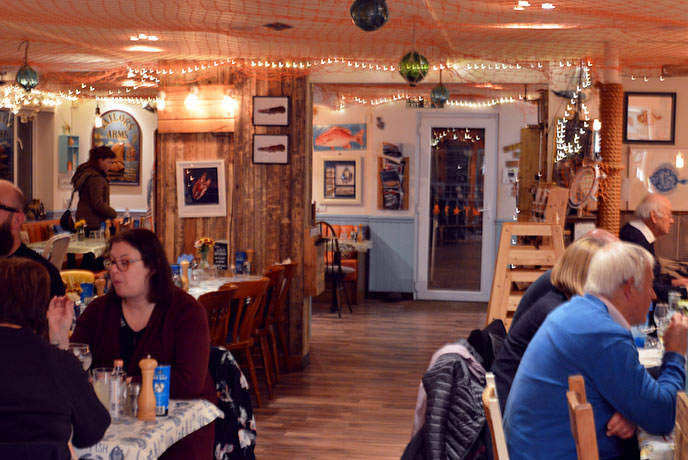 The fun interiors of the Oyster Shack in Bigbury, Devon.