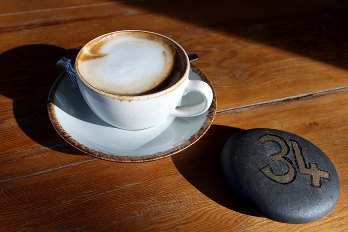 Hot coffee ready to enjoy in the Isle of Wight sunshine.