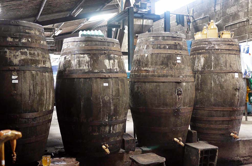 The cider brewing barrels on a tour of the Somerset Cider farm.