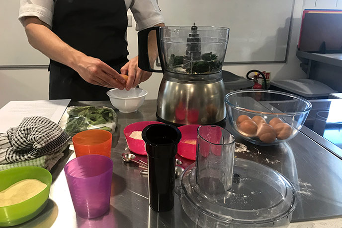 All the equipment ready to make our pasta dough with Truro School Cookery.