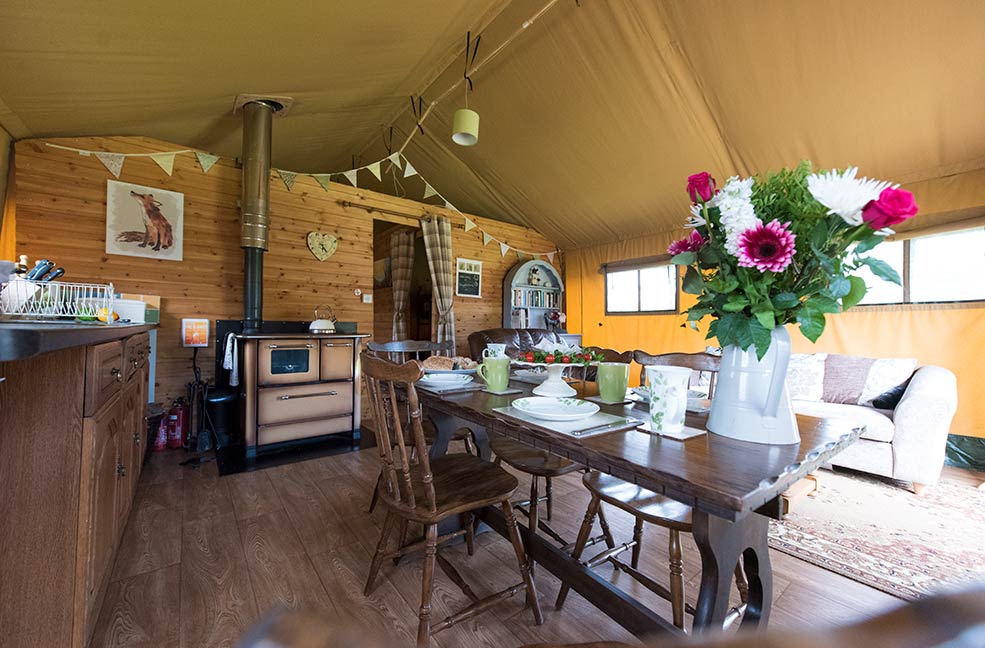 The lush interiors of our safari tent glamping is a far cry from what you'd expect from a camping holiday.