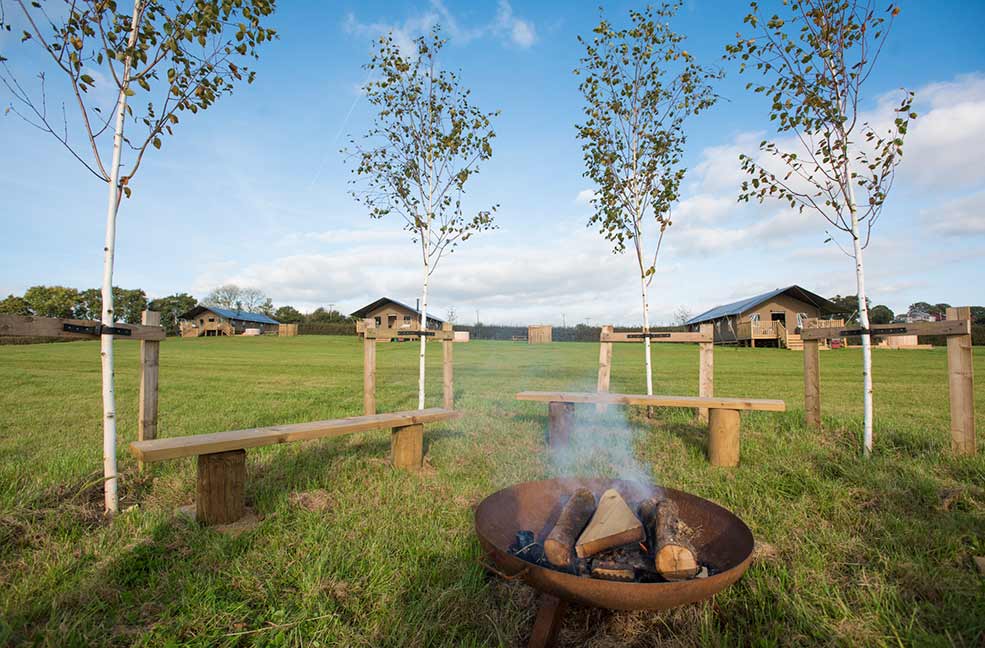 Get closer to nature as you tell stories around the fire pit of your safari tent glamping site.