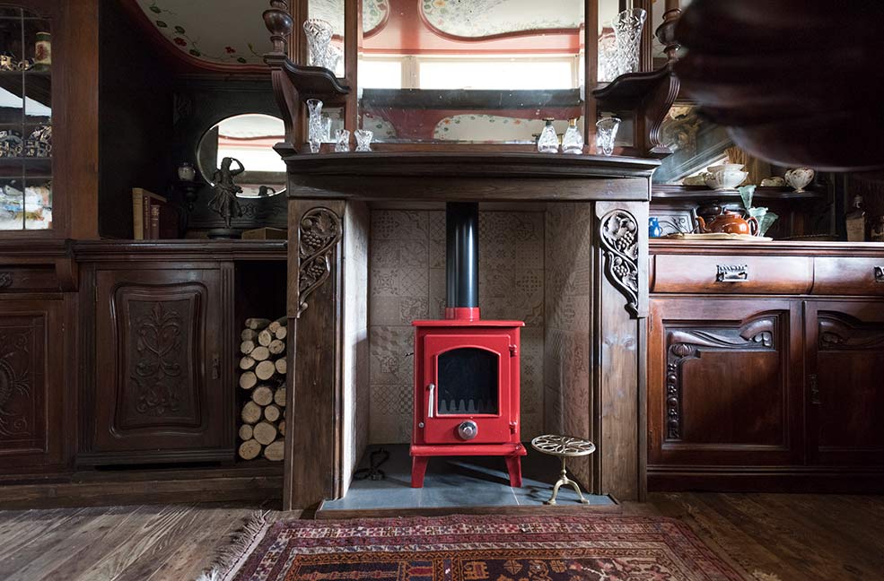 A cosy wood burner keeps the wagon warm for holidays at any time of the year.