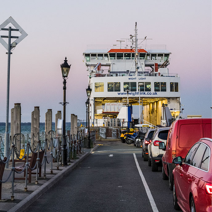 Cars waiting for the ferry crossing to the Isle of Wight