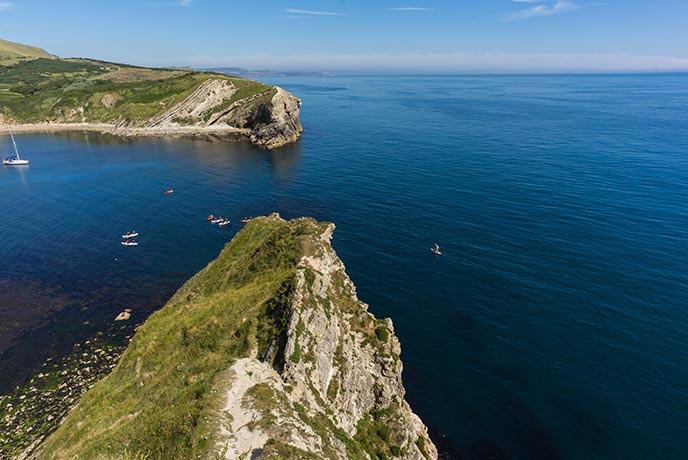 The beautiful view over Lulworth Cove in Dorset.