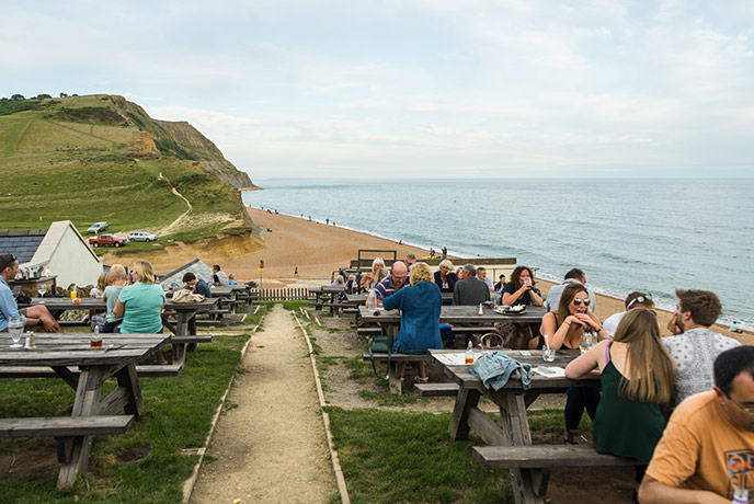 We love the seaside vistas from the pubs in Seatown, Dorset.