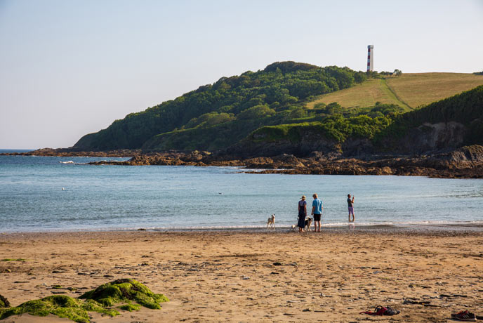 The sheltered cove at Polridmouth makes it an ideal place for sea swimming in Cornwall.