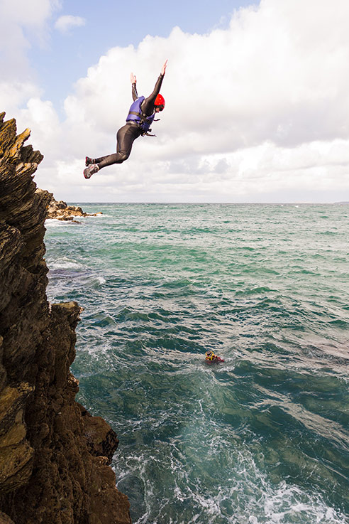 Jumping into the Cornwall sea on a bouldering trip on the north coast.